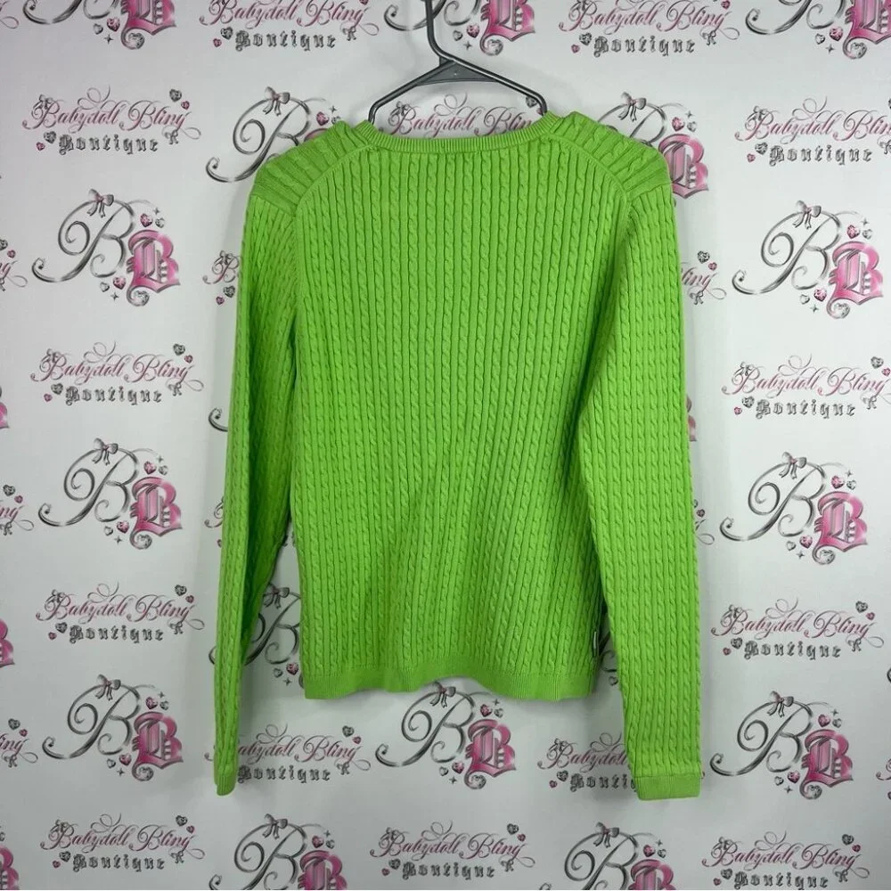 Izod sweater crewneck knit Bright Green Crew Neck Sweater